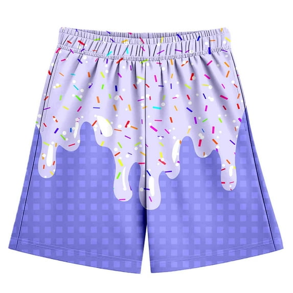 Wdgfv Boys Regular Straight-Fit Jeans Boys Casual Ice Print Shorts Elastic Waist Athletic Gym Comfortable Baseball Pocket Summer Outdoor Play Shorts for Kids 2-14 Years Light Purple 3-4 Years