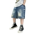 thumbnail image 1 of Wdgfv Boys Regular Straight-Fit Jeans Boys Loose Fit Denim Shorts Ripped Distressed Casual Summer Elastic Waist Comfortable Jean Middle Pants for Kids Blue 5-6 Years, 1 of 6