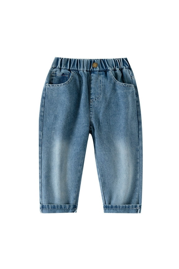 Boys Regular Straight-Fit Jeans Boys Stretch Denim Pants Comfortable Casual Loose Fit Jeans With Elastic Waist For Kids Outdoor School Daily Wear Durable Soft Fabric Blue 7-8 Years