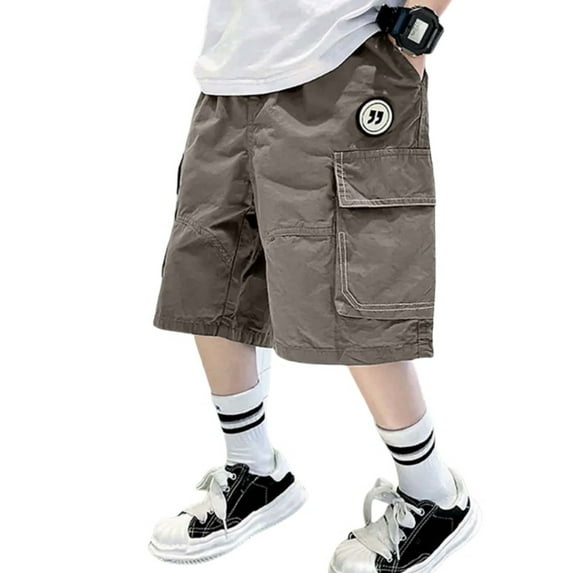 Wdgfv Boys Regular Straight-Fit Jeans Boys Summer Shorts Elastic Waist Casual Trousers Lightweight Baggy Fashion Outdoor Sport Short Pants for Children and Teenagers Grey 6-7 Years