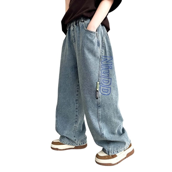 Wdgfv Boys Retro Stripe Washed Wide Leg Denim Jeans Baggy Loose Hip Hop Casual Trousers 10-11 Years