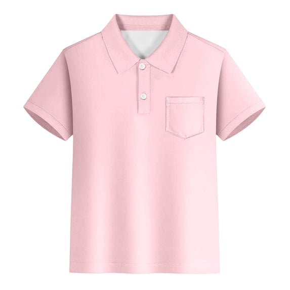 Wdgfv Boys Short Sleeve Collared Shirt Classic Gentleman Style Summer Casual Tee with Chest Pocket Pink 5-6 Years