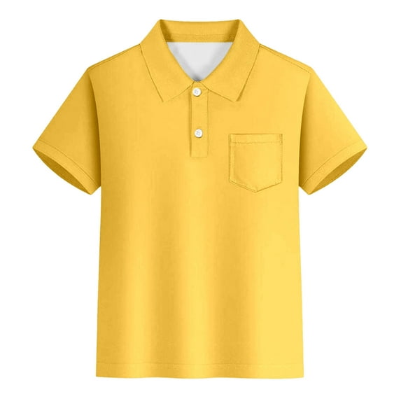 Wdgfv Boys Short Sleeve Collared Shirt Classic Gentleman Style Summer Casual Tee with Chest Pocket Yellow 11-12 Years