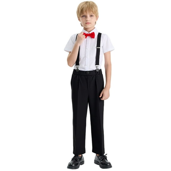Wdgfv Boys Short Sleeve Shirt Outfit Set Formal Performance Suit For School Kids Casual Wear Toddler To Teen Age 3-13 Years Red 3-4 Years