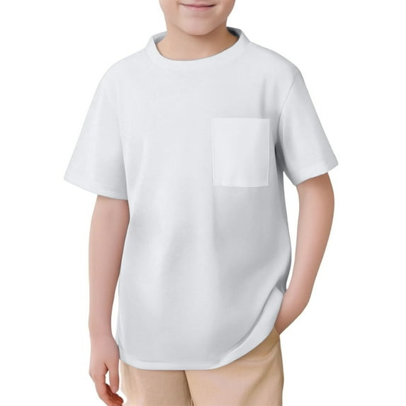 Wdgfv Boys Short Sleeve T Shirts Kids Summer Crewneck Tops Basic Tees with Pockets