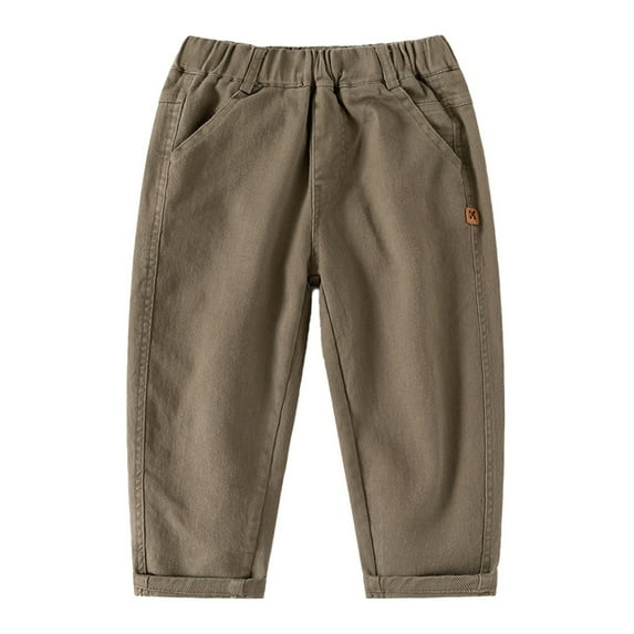 Wdgfv Boys' Jeans Boys Casual Loose Fit Long Pants With Pockets Comfortable Elastic Waist Trousers For Kids Age 3-10 Years Daily Wear School Play Outdoor Activities Brown 8-10 Years