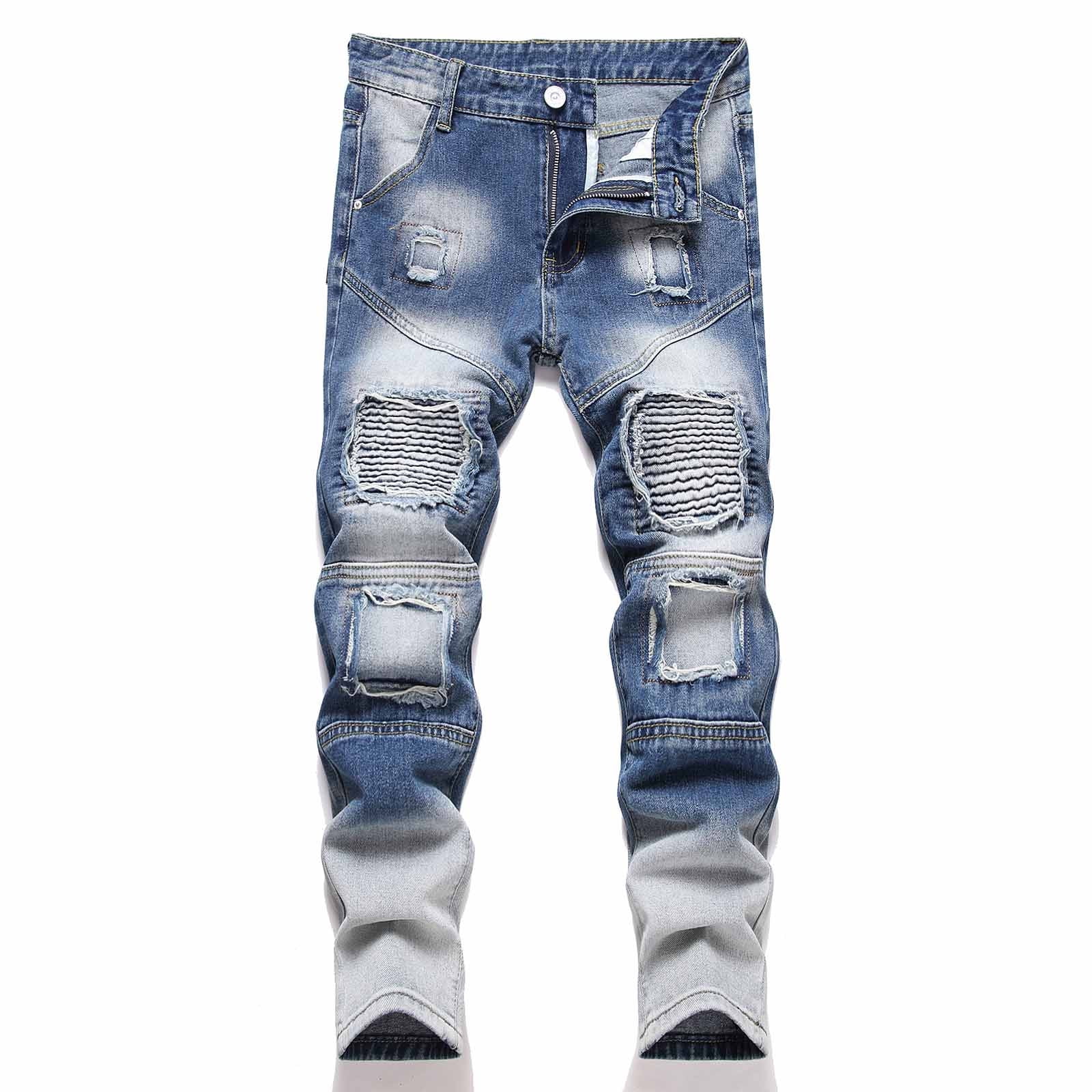 Wdgfv Boys' Jeans Boys Pants Distressed Jeans High Street Fashion Casual Trousers for Kids Comfortable Stretch Denim Wear Spring Autumn Blue 10-13 Years