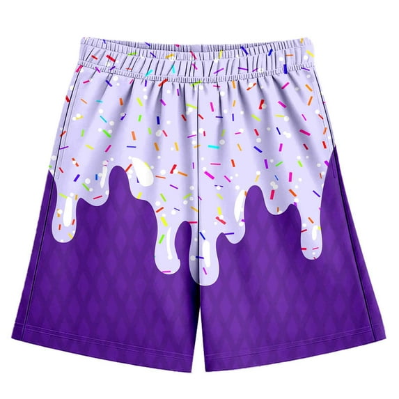 Wdgfv Boys' Skinny Jeans Boys Summer Casual Ice Printed Baseball Shorts Elastic Waistband with Pockets Comfortable Athletic Shorts for Kids 2-14 Years Dark Purple 7-8 Years