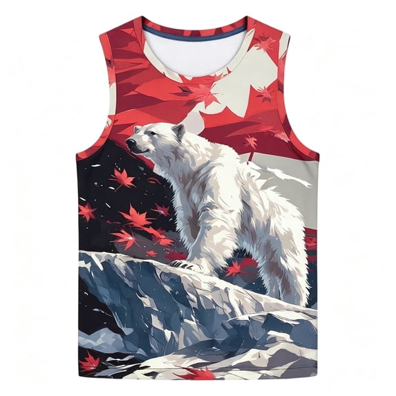 Wdgfv Boys Sleeveless Tank Top, Cool Polar Bear on Ice Rock with Red ...
