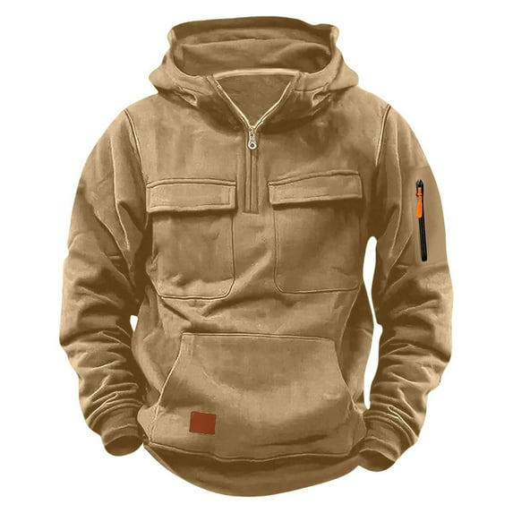 Wdgfv Boys' Soft Loungewear Sweatshirt Boys Athletic Quarter Zip Pullover Hooded Sweatshirt Long Sleeve Casual Outdoor Sports Wear for Youth Active Khaki 9-10 Years