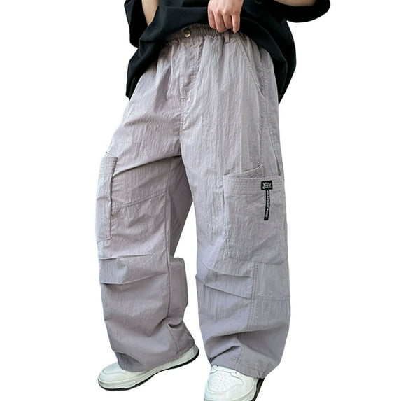 Wdgfv Boys Straight Leg Jeans Boys Cargo Trousers Elastic Waist Comfortable Regular Fit Children Pants For Age 4 To 12 Years Durable Outdoor Casual Wear Light Purple 8-9 Years