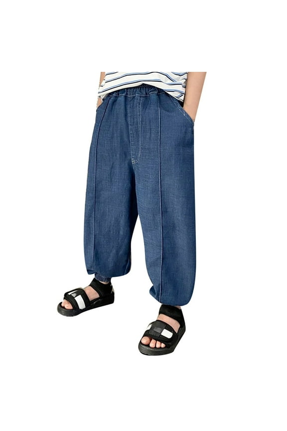 Boys Straight Leg Jeans Boys Loose Fit Denim Jeans Casual Streetwear Wide Leg Hop Comfortable Elastic Waist Stylish Lightweight Durable Breathable Soft Stretchable Youth Fashion Blue 10-1