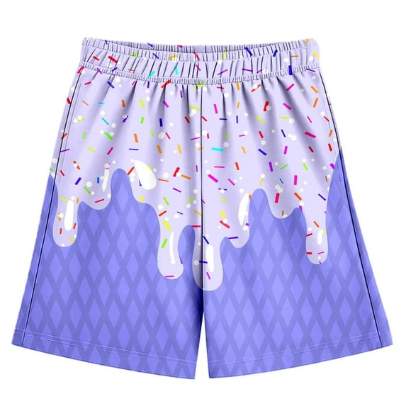 Wdgfv Boys Straight Leg Jeans Boys Summer Casual Ice Printed Baseball Shorts Elastic Waistband with Pockets Comfortable Athletic Shorts for Kids 2-14 Years Purple 5-6 Years