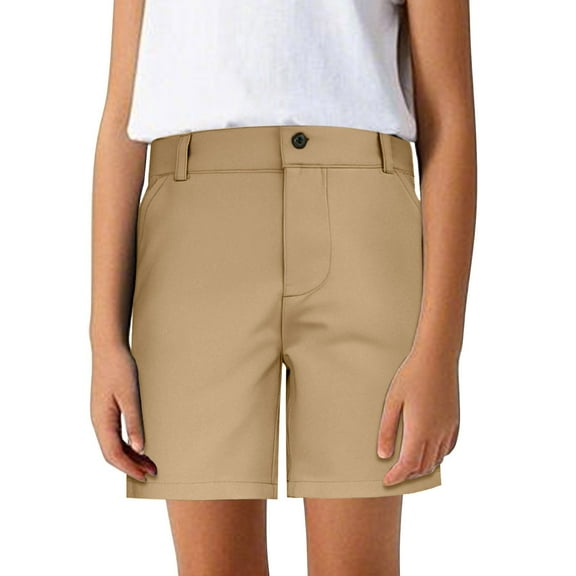 Wdgfv Boys Stretch Chino Shorts Flat Front Dress Twill Casual School Clothes with Functional Pockets for Kids Youth Khaki 11-12 Years