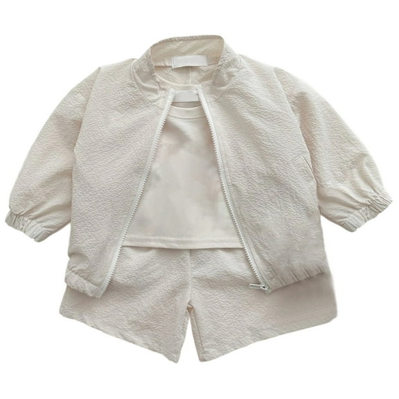 Wdgfv Boys Summer 2 Piece Set UPF Sun Zip Jacket and Shorts Toddler Kids Lightweight Breathable Casual Wear for 1-8 Years Beige 4-5 Years