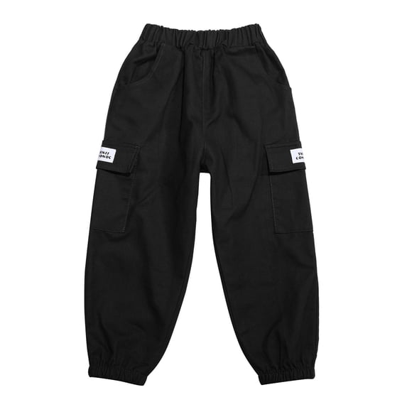 Wdgfv Boys Summer Casual Cargo Sweatpants Loose Fit Activewear Trousers For Kids Sports Personality Solid Color Design Comfortable Outdoor Play Black 14-15Years