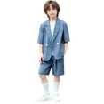 thumbnail image 1 of Wdgfv Boys Summer Casual Suit Set Short Sleeve and Shorts Performance Outfit for Show Party Events Ages 3 to 16 Years Green 12-13 Years, 1 of 9