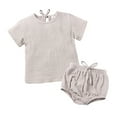 thumbnail image 1 of Wdgfv Boys Summer Linen Short Sleeve Tee and Shorts 2 Piece Outfit Set for Toddler Comfortable Playwear Beige 3-6 Months, 1 of 7