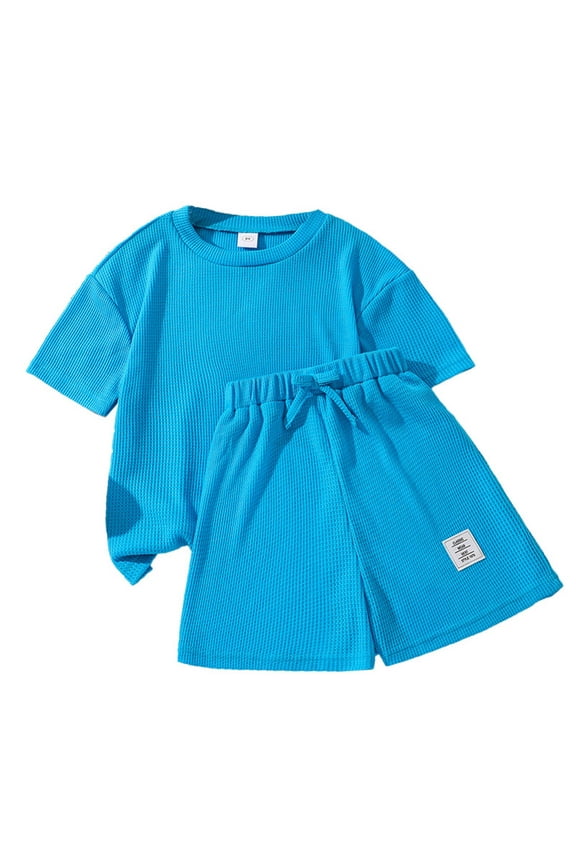 Boys Summer Outfits Casual Athletic Sets Loose Fit Active Wear Sportswear For Kids Youth Comfortable Play Clothes Blue 11 Years