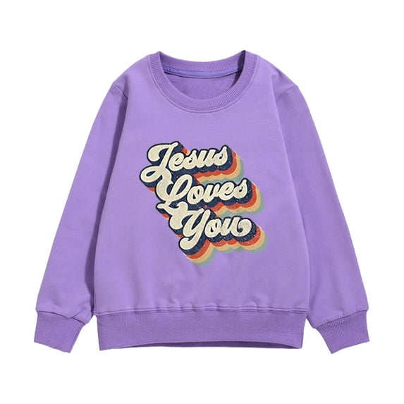 Wdgfv Boys Sweatshirt Retro Graphic Print Boys Crewneck Sweatshirt Warm Pullover For Kids Holiday Christmas Casual Outfit Purple 18-24 Months