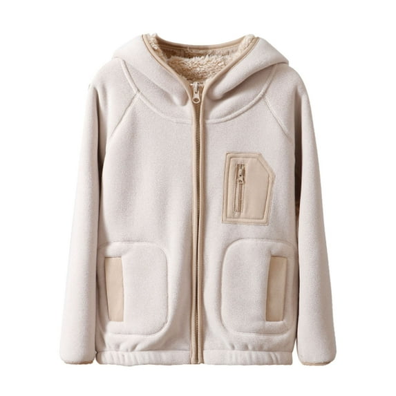 Wdgfv Boys Winter Lined Thermal Jacket With Hood Outdoor Windproof Cold Weather Gear For Kids Thickened Warm Coats Beige 3-4 Years