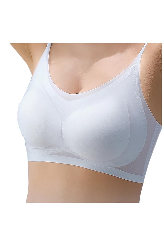 Bra Seamless Ultra Thin Summer Ultra-Thin Plus Size Ice Silk Comfort Bra, Non-Marking Net Yarn Breathable Bra Blue L