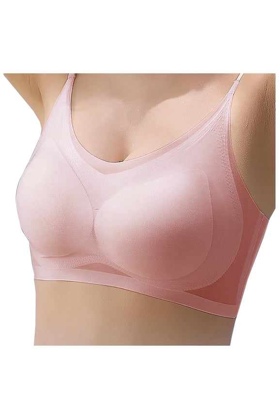 Bra Seamless Ultra Thin Summer Ultra-Thin Plus Size Ice Silk Comfort Bra, Non-Marking Net Yarn Breathable Bra Pink XXXL