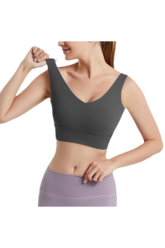 Bra for Women Longline Full Coverage Sports Bras High Neck Sports Medium Impact Padded Workout Crop Tops for Yoga Gym Grey S