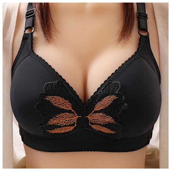 Wdgfv Bras for Older Women Charm Front Button Push Up Bras Supportive Lifting Bra Full Coverage Back Fat Wirefree Bras Black 36
