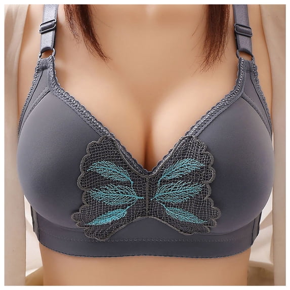 Wdgfv Bras for Older Women Charm Front Button Push Up Bras Supportive Lifting Bra Full Coverage Back Fat Wirefree Bras Silver 44