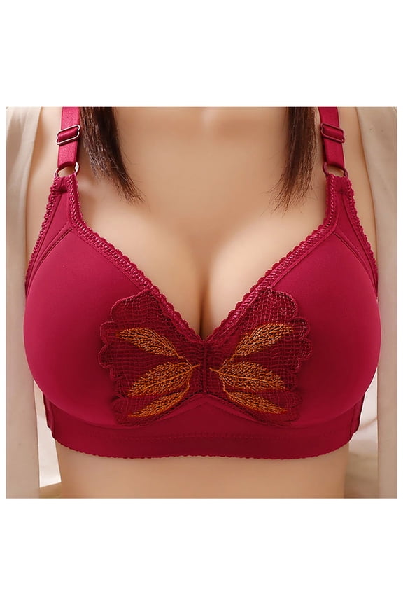 Bras for Older Women Charm Front Button Push Up Bras Supportive Lifting Bra Full Coverage Back Fat Wirefree Bras Wine 38