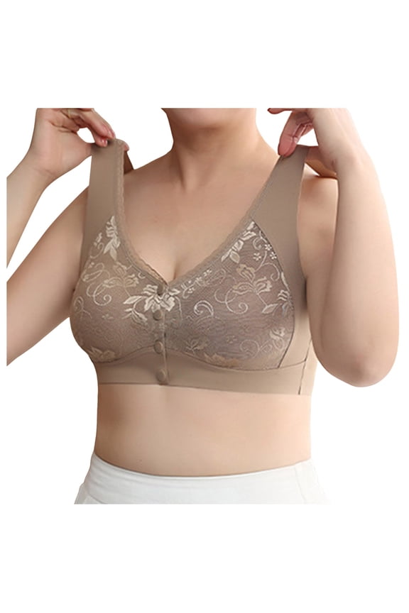 Bras for Older Women, Posy Bra - Comfortable Front Button Wireless Shaping, Front Button Bras Khaki L
