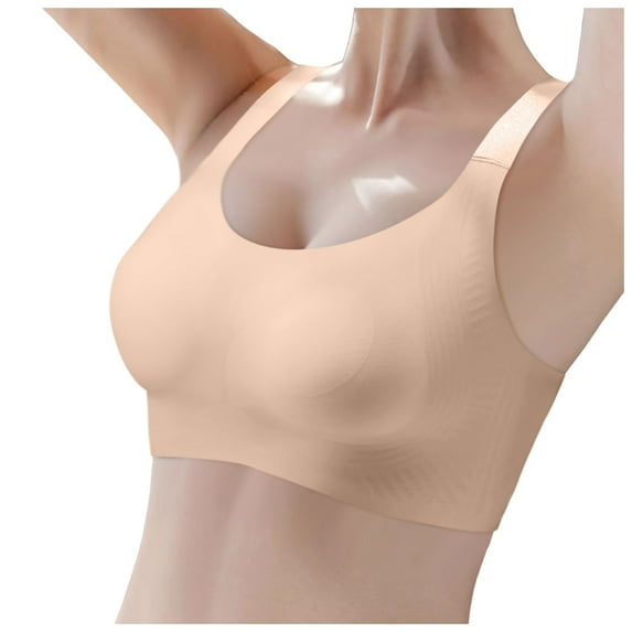 Wdgfv Bras for Women Comfort Seamless Bra, Cross Back Adjustable Bralette Bra, Wireless Everyday Bras for Women A-C Cup Beige XXXXXL