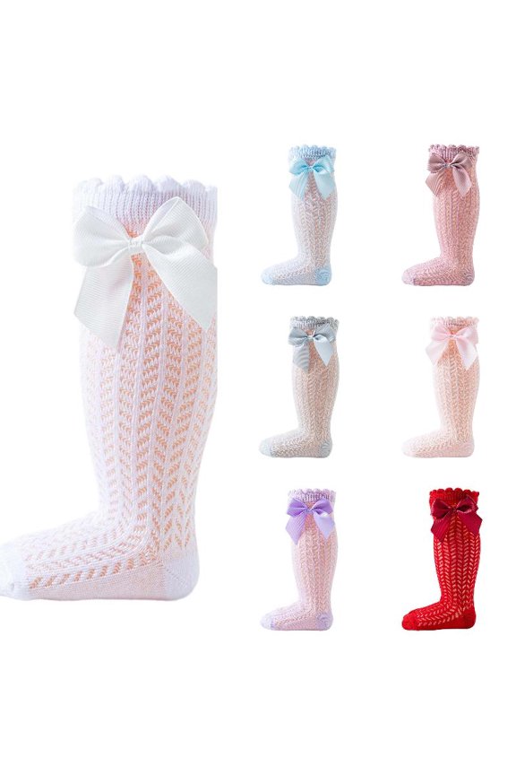 Breathable Baby Socks Spanish Hollow Knit Mid Calf Socks With Bow For Girls Boys Spring Summer Comfortable Toddler 0-2 Years