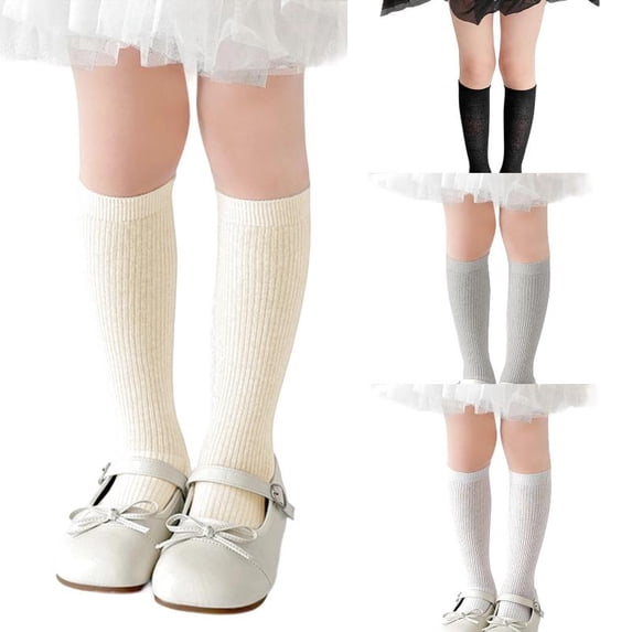 Wdgfv Breathable Girls Socks Double Needle Knit Long Tube Crew Socks For Kids Soft Comfortable Everyday Wear For 3 12 5-8 Years