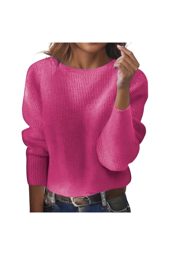 Breathable Women's Pullover Cropped Loose Knit Pullover Sweater Long Sleeve Soft Comfortable Casual Fall Winter