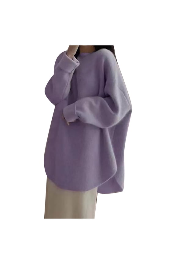 Knit Pullover Women Autumn Winter Women's Pullover Sweater Mid Length Korean Style Gentle Lazy Rounded Hem Knitwear High End