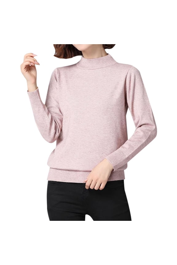 Cowl Neck Pullover Women Women's Half High Neck Knitted Pullover Sweater Slim Fit Solid Color Top for Autumn Winter