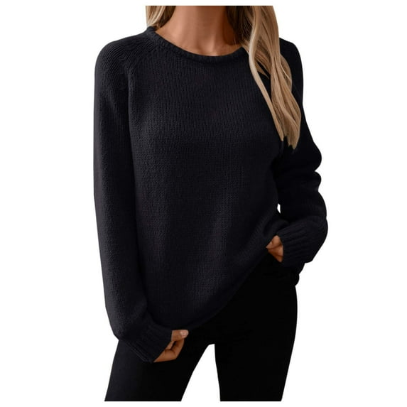 Wdgfv Cowl Neck Pullover Women Women's Solid Color Rollover Sweater Loose Fit Knitted Top Round Neck Autumn Winter Casual Fashion Soft Comfortable Cozy