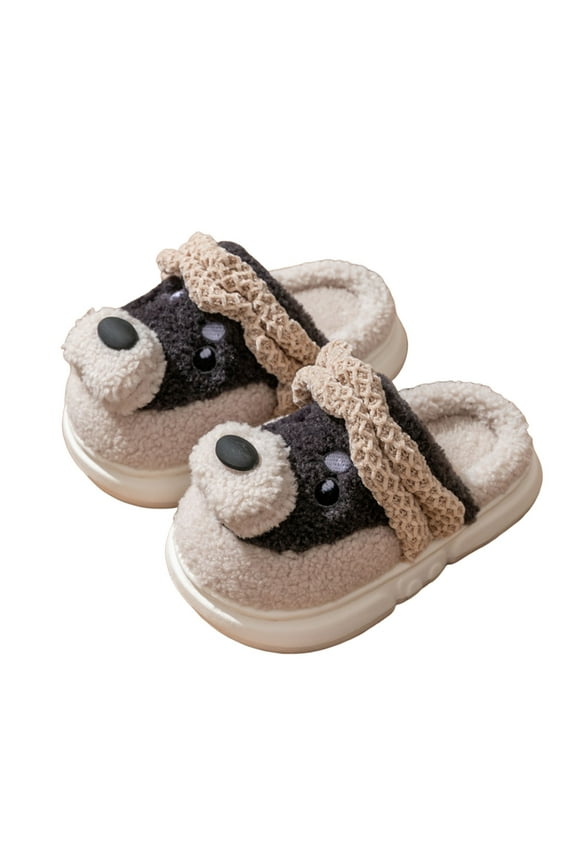 Cozy cotton -on shoes Girls Slippers For Toddlers Kids Soft Booties Indoor Winter Warm Home Footwear With Cute Dog Design Gray 8-9 Years