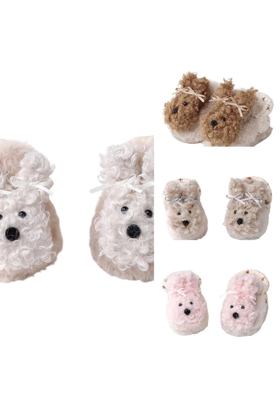 Cute 3D Teddy Dog Lined Baby Booties, Thick Warm Winter Sock Shoes, Non- Soft Plush Slipper Socks Stay On Toddler Foot Cover 6-12 Months