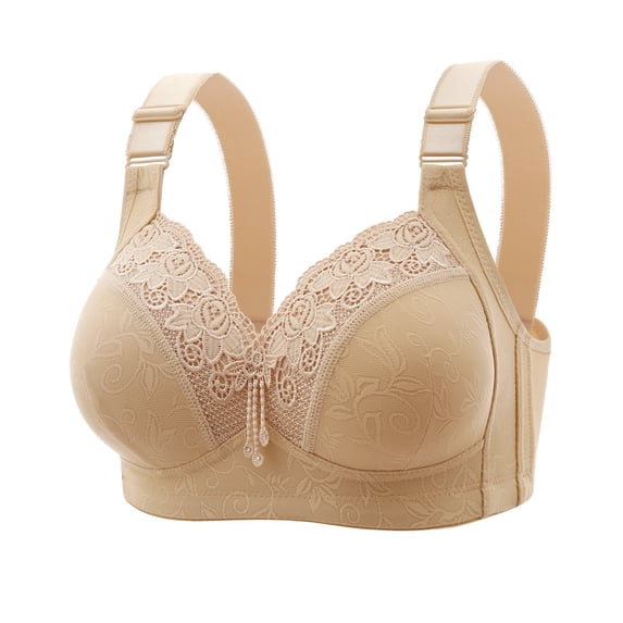 Wdgfv Daisy Bras for Older Women Comfort Wireless Bra for Women Full Support Everyday Wear Soft Fabric Seamless Design Fit Beige 46