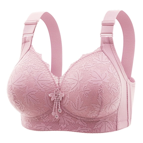 Wdgfv Daisy Bras for Older Women Front Closure Convenient Everyday Bras Mid Buttons Comfortable No Underwire Gathering Bras Pink 46