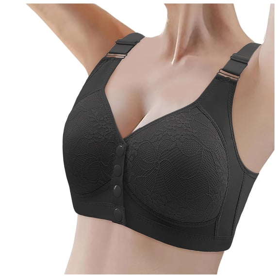 Wdgfv Daisy Lace Bras for Women Front Closure No Underwire Comfort Senior Wireless Snap Closing Bra Black 38