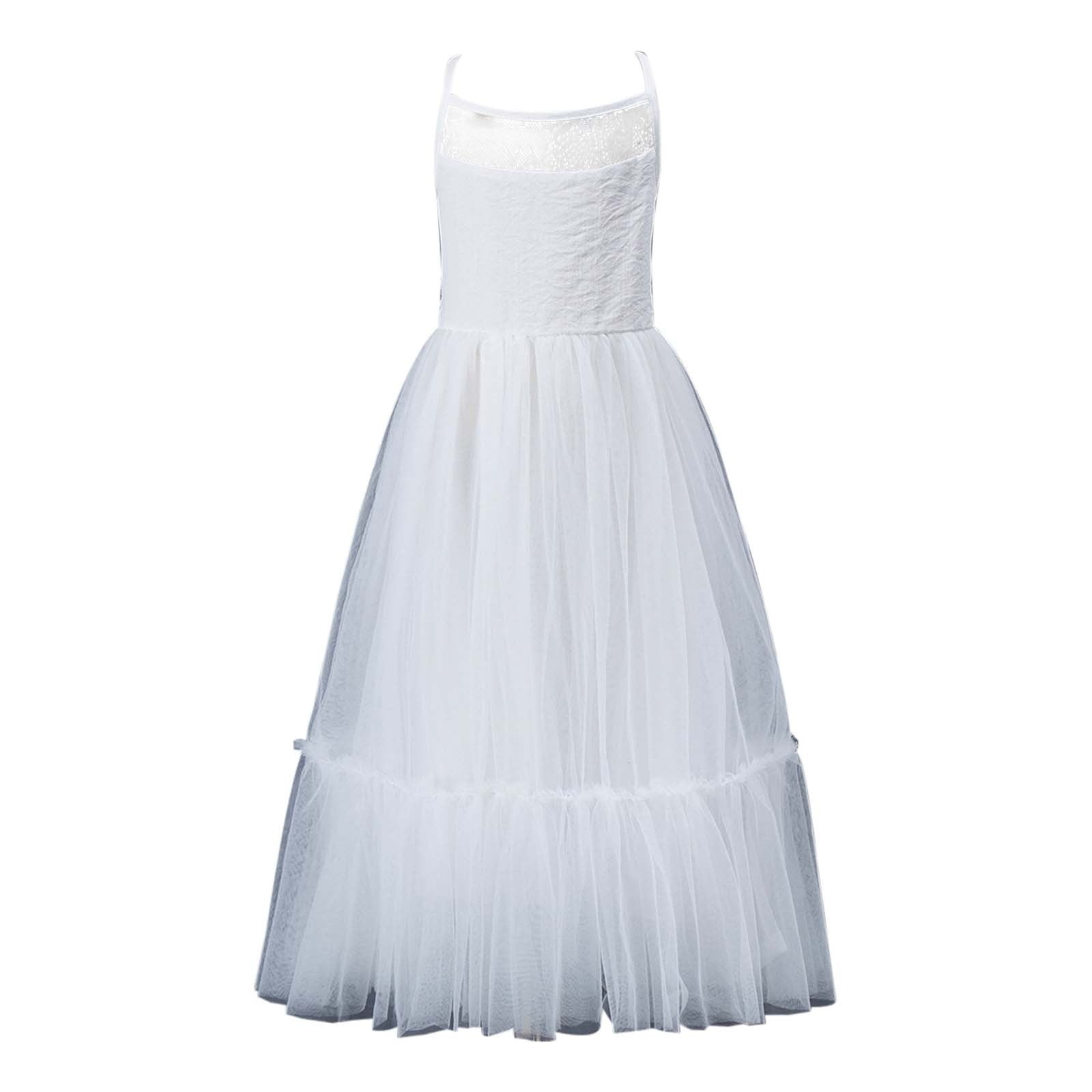 Wdgfv Elegant Girls Party Dresses for Toddlers Kids 3-8 Years Spring Summer Casual Comfortable Playwear Wedding Pageant Outfit White 5-6 Years