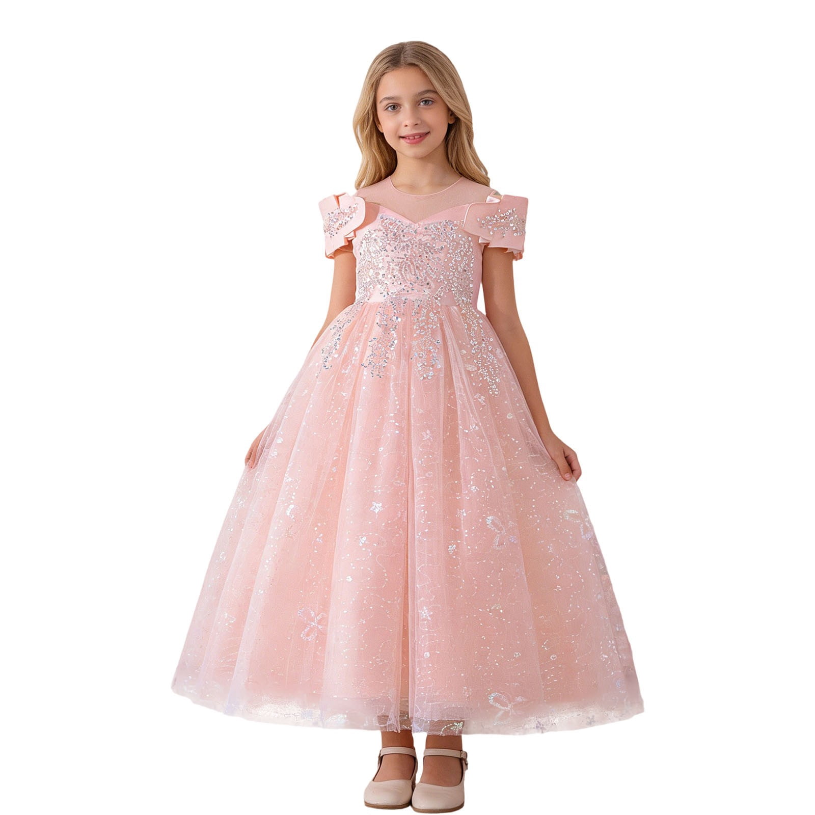 Wdgfv Elegant Off Shoulder Girls Dresses Tutu Skirt For Wedding Party Pageant Casual Wear Floral Appliques Gown
