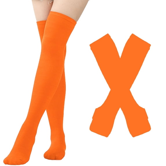 Wdgfv Extra Long Thermal Knit Over The Knee Socks For Extreme Cold Weather Winter Warm Thick Cozy Comfort Stretchable Soft Indoor Outdoor Activities Orange One Size