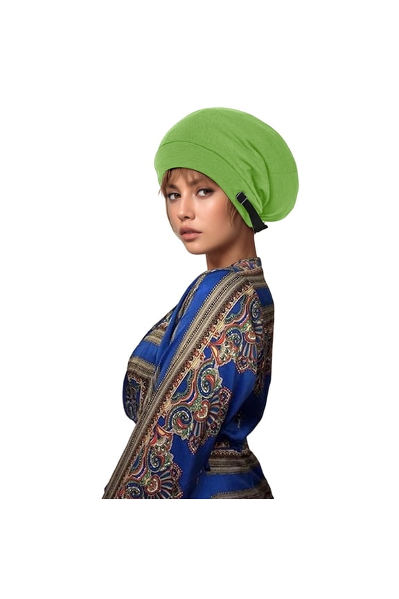 Extra Warm Double Layer Thermal Knitted Winter Sleeping Cap Adjustable Slouchy Chemo Headwear for Cold Weather Green One Size