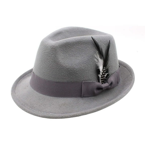 Wdgfv Fedora Hat for Men Women, Classic Short Brim Adjustable Panama Hat with Feather Winter Felt Jazz Cap