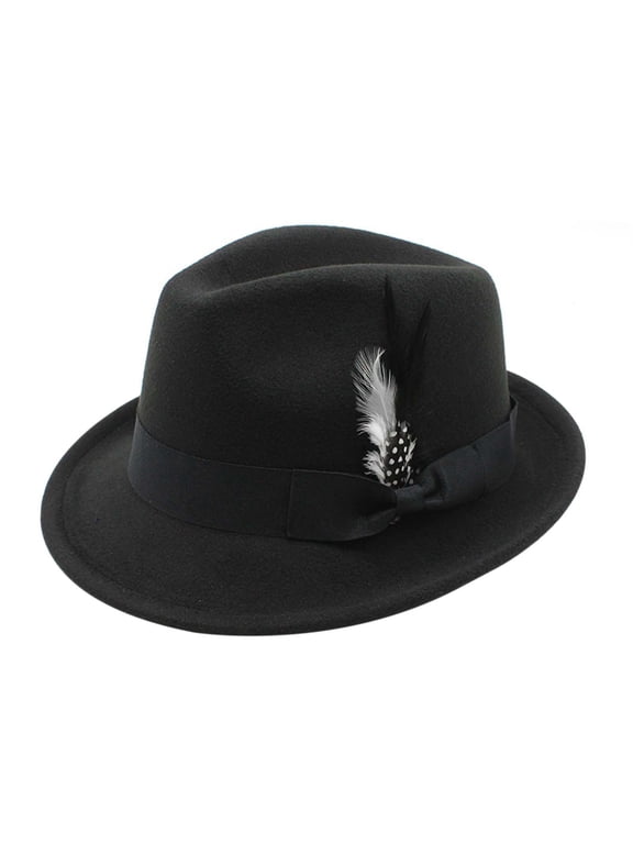 Fedora Hat for Men Women, Classic Short Brim Adjustable Panama Hat with Feather Winter Felt Jazz Cap